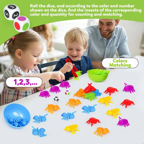 Miniatura 6 de Juguetes a juego de contar insectos con cuencos de clasificación y juegos dados Montessori actividades educativas preescolares Aprendizaje