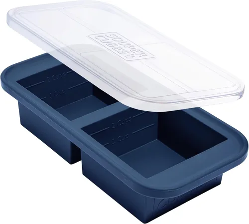 Miniatura 14 de Souper Cubes Bandeja de silicona para congelador de 2 tazas con tapa, perfecta para almacenar lasaña, sobras, salsas, comidas en porciones y más