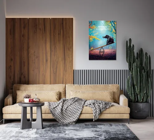 Miniatura 4 de SKASNFAI Arte de Pared de Elefante Mentalidad Motivación Lienzo de Pared de Oficina Póster de Animales Obra de Arte Enmarcada para Sala de Estar