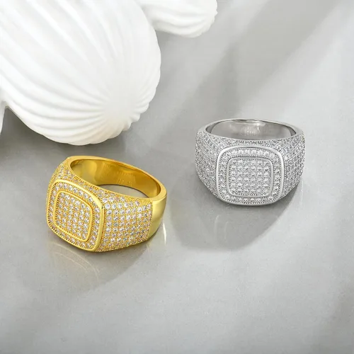 Miniatura 5 de Signet Rings Cluster Band Micropave Mens Bling Ring Square Crystal Zircon Little Finger Ring