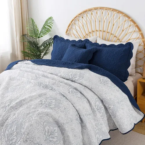 Miniatura 277 de HoneiLife - Juego de colcha de tamaño Queen, juego de ropa de cama de pana bordada de 3 piezas, colcha de lujo, ligera, cálida, para todas las Pana