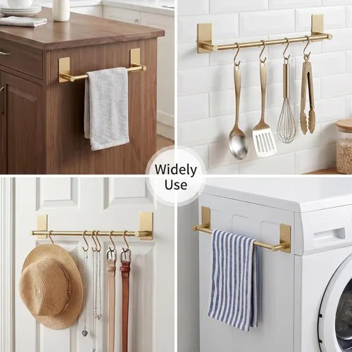 Miniatura 5 de Songtec Barra de Toalla Dorada de 16 Pulgadas, Soporte de Toalla Adhesivo para Baño Sin Taladro, Soporte de Toalla con Montaje de Cinta de Adhesión