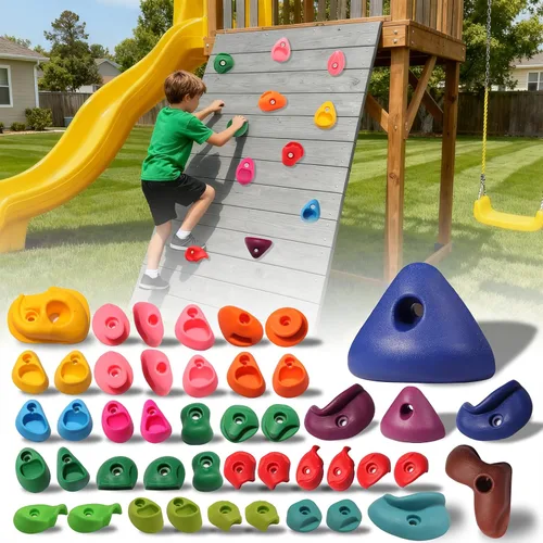 Miniatura 10 de Juego de 45 soportes para escalada en roca para niños, agarres de pared para escalada en roca, juego de pared para interiores y exteriores, juego