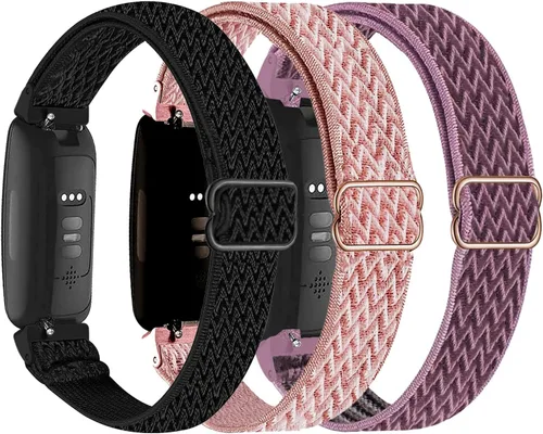 Miniatura 8 de Paquete de 3 bandas elásticas de nailon compatibles con Fitbit Inspire 3/Inspire 2/Inspire HR/Inspire, correa deportiva de repuesto ajustable Bling