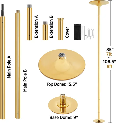 Miniatura 9 de Yaheetech - Tubo de baile profesional giratorio estático, tubo de baile portátil extraíble de 45 mm, kit de tubo de baile para ejercicio, club