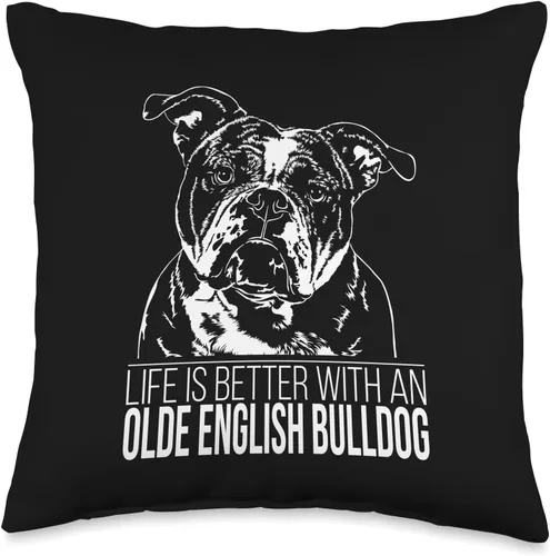 Wilsigns Old English Bulldog Designs Proud Olde English Bulldog Life is Better Dog Gift Gift Throw Almohada de 15.7 x 15.7 in, multicolor