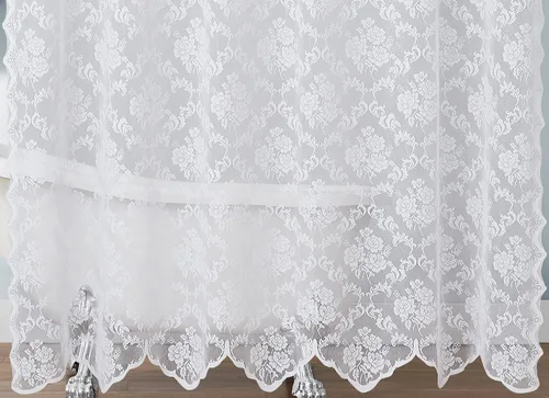 Miniatura 4 de Warm Home Designs Cortina de ducha de encaje blanco con cenefa adjunta y elegantes borlas. 72 x 84 pulgadas extra larga para baño. Lujo