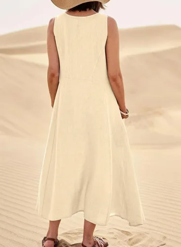 Miniatura 2 de Acelitt Vestido largo sin mangas con cuello redondo para mujer, holgado, con bolsillos, tallas S-XXL