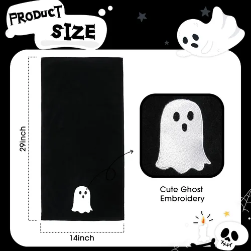 Miniatura 3 de Juego de 2 toallas de mano de Halloween, 100% algodón bordado negro y blanco fantasma, toallas de cocina y baño, 14 x 29 pulgadas