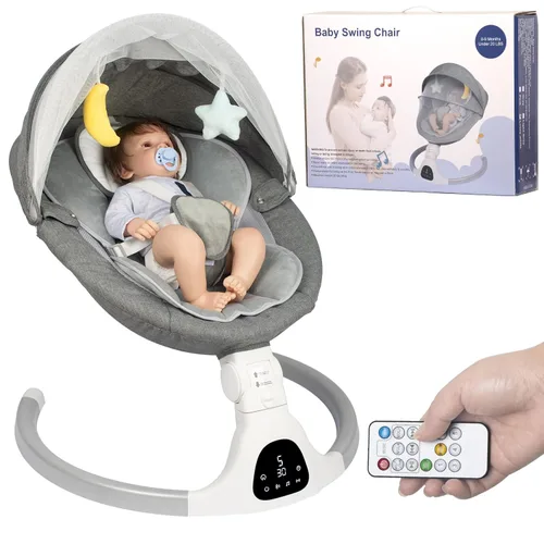 Miniatura 7 de JFOVMCYG Columpio eléctrico para bebés de 0 a 9 meses, columpio portátil para bebés con 5 velocidades de columpio, audio Bluetooth, control remoto