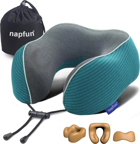 Miniatura 19 de NapFun - Almohada de cuello para viajes, mejorada para viajar por avión 100% espuma viscoelástica para dormir y descansar durante los vuelos, Gris