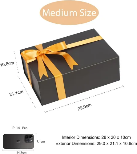 Miniatura 2 de Cajas de regalo negras con tapas, paquete de 3, caja de regalo mediana de 11 x 8 x 4 pulgadas con cinta, cajas de regalo plegables con cierre