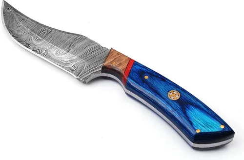 Miniatura 4 de Cuchillo de caza de acero de Damasco hecho a mano personalizado para desollar Camping al aire libre - Cuchillo de caza de hoja fija con lazo