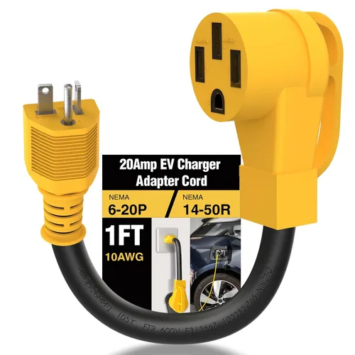 [240 V a 240 V] HUBRV Nivel 2 Adaptador de carga EV de 220 voltios enchufe Nema 6-20P a NEMA 14-50R STW 10AWG 20 Amp a 50 Amp 4 clavijas con