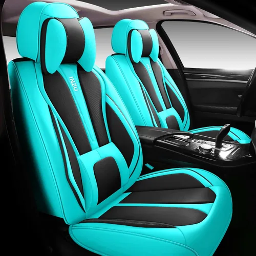 INZU Lindas fundas de cuero para asientos delanteros y traseros, para sedán, SUV, 5 asientos, juego completo de ajuste universal (negro y verde)