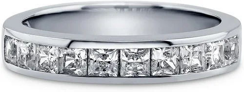 Miniatura 2 de BERRICLE Sterling Silver Rings Stackable Half Eternity Band Ring for Women, Channel Set Cubic Zirconia CZ - Cushion, Emerald, Princess Cut