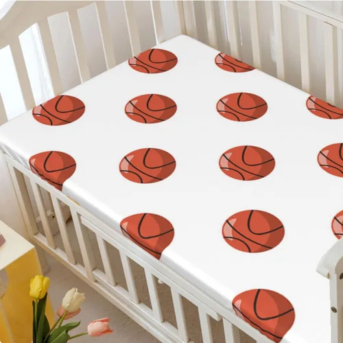 Miniatura 3 de Sábanas bajeras ajustables con temática de baloncesto, sábanas portátiles para cuna para niños pequeños, sábana de bebé para niños y niñas, 24 x 38