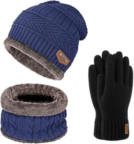 Conjunto de gorro y bufanda de invierno cálido para hombre y mujer, azul (06 Blue)