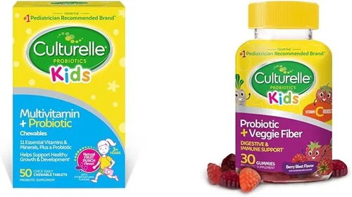Culturelle Multivitamínico masticable completo para niños + probióticos 50 unidades + gomitas probióticas diarias 30 unidades para niños a partir de