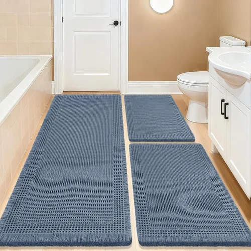 Miniatura 47 de Tapete de baño con diseño de gofre, moderno, bohemio, absorbente, antideslizante, ultrasuave, lavable a máquina, con letra de baño, dormitorio