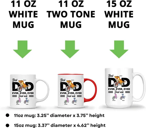 Miniatura 5 de Gossby Taza de café personalizada con texto en inglés "Best Dad Ever" (2 niños) – Taza de papá para papá, esposo – Taza personalizada de 11 onzas