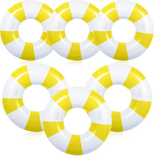 Miniatura 8 de Flotador inflable a rayas para piscina, 6 unidades, anillo de natación grande con asas de 47.24 pulgadas, 35.43 pulgadas, tubos interiores