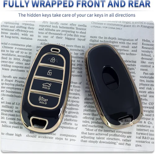 Miniatura 3 de Funda protectora para llavero inteligente de TPU con borde dorado, compatible con Hyundai Tucson Solaris Sonata Hybrid Nexo NX4 Santafe Dn8 4