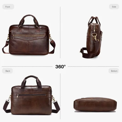 Miniatura 6 de FANDARE Maletín de cuero retro para hombre, bolso de negocios cruzado para computadora portátil