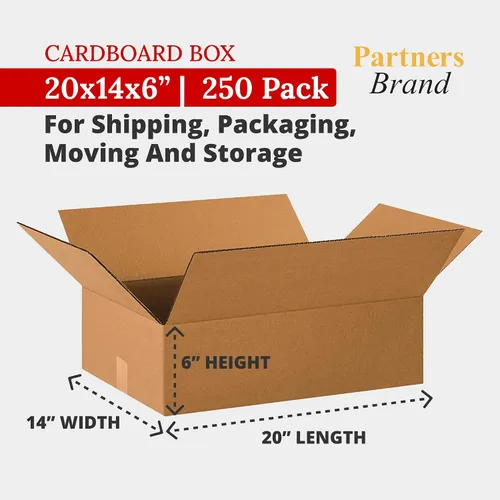 Miniatura 2 de Partners Brand Cajas de cartón corrugado de 20 x 14 x 6, 20 pulgadas de largo x 14 pulgadas de ancho x 6 pulgadas de alto, paquete de 250 Envío