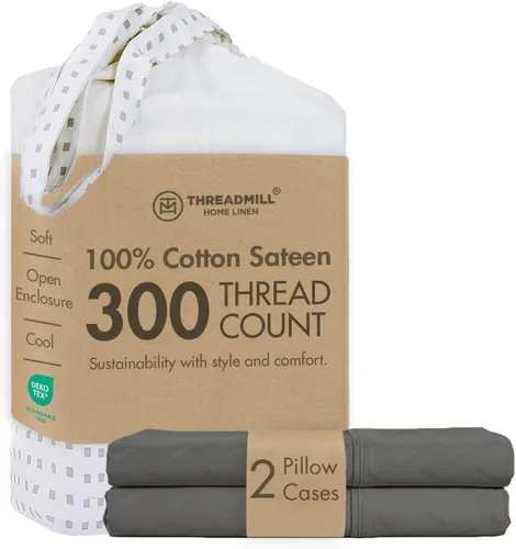 Miniatura 38 de Threadmill Home Linen Bedding - Juego de sábanas de 300 hilos, 100 % algodón, juego de cama de lujo, 4 piezas, tejido de satén suave, color blanco