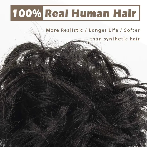 Miniatura 2 de Barsdar - Moño de cabello 100 % humano, Moño desordenado, Extensiones de cola de caballo, Moño de cabello rizado, Pieza de cabello para Negro