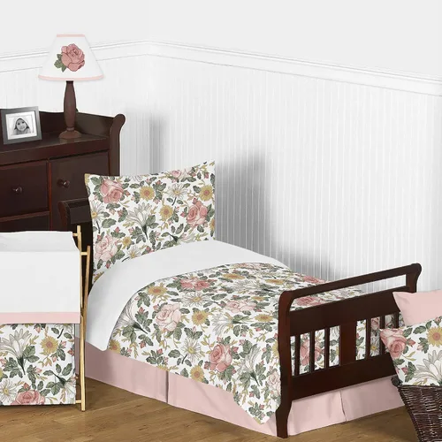 Miniatura 4 de Sweet Jojo Designs Sábana bajera ajustable vintage floral para niña, para cuna para bebé o bebé, cuarto de bebé, foto op, rosa rubor, amarillo