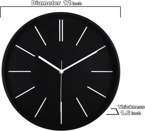 Miniatura 3 de zyzamay Moderno reloj de pared redondo 3D de 12 pulgadas, negro, silencioso de cuarzo, funciona con pilas, fácil de leer, hora precisa