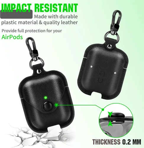 Miniatura 4 de Funda de cuero para Airpods con llavero, funda protectora de cuero vintage portátil a prueba de golpes para Apple AirPods 1 y AirPods 2 funda