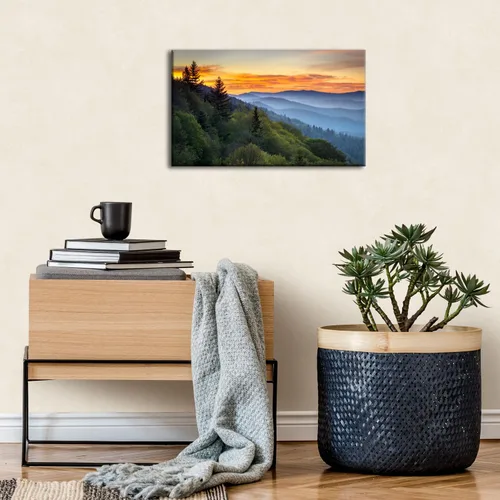 Miniatura 2 de Arte de pared de montaña al atardecer para sala de estar, imagen de montaña Blue Ridge de la naturaleza, impresiones en lienzo del paisaje del Gran