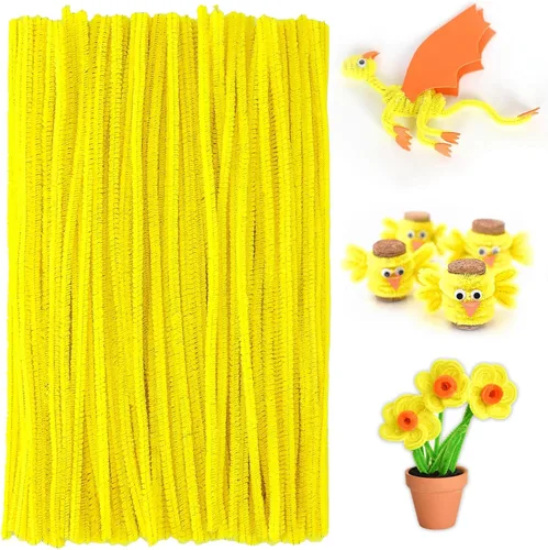 FirstKitchen Limpiadores de tuberías para manualidades, 200 unidades, limpiadores de tuberías amarillos, tallos de chenilles de 0.23 x 12 pulgadas,