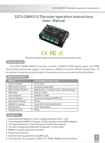 Miniatura 2 de 32CH RGBW DMX512 Decodificador 8 bits/16 bits RGBW LED controlador 32 canales controlador RGBW LED tira de luz DIM/CT/RGB/RGBW controlador DC5V-24V