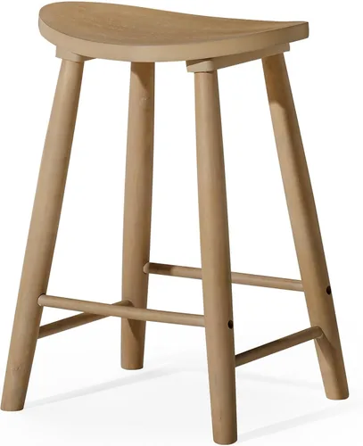 Maven Lane Luna Taburete de mostrador – 26 pulgadas – Taburete redondo con reposapiés – Madera maciza natural – Diseño que ahorra espacio para Roble