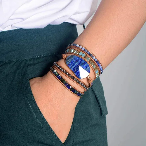 Miniatura 106 de ZOSOJONA - Pulseras bohemias hechas a mano de piedra natural, que dan vuelta, con cuentas de cristal de turquesa