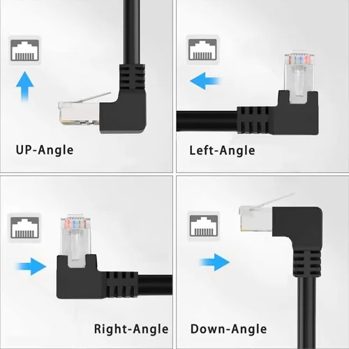 Miniatura 3 de Cable de extensión Ethernet CAT6, cables RJ45 de 90 grados blindados macho a hembra, ancho de banda de soporte de hasta 250 mhz, 1.6 pies, negro