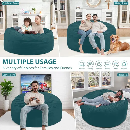 Miniatura 130 de Puf de 5 pies, puf grande con relleno de espuma viscoelástica, sofá puff esponjoso con funda de terciopelo holandés, puf redondo para sala de estar
