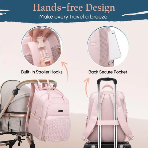 Miniatura 8 de Qualyphant Mochila de pañales extra grande – Bolsa de pañales para 2 niños gemelos (expandible 30L-38L) – Bonita mochila de viaje para bebé con Rosa