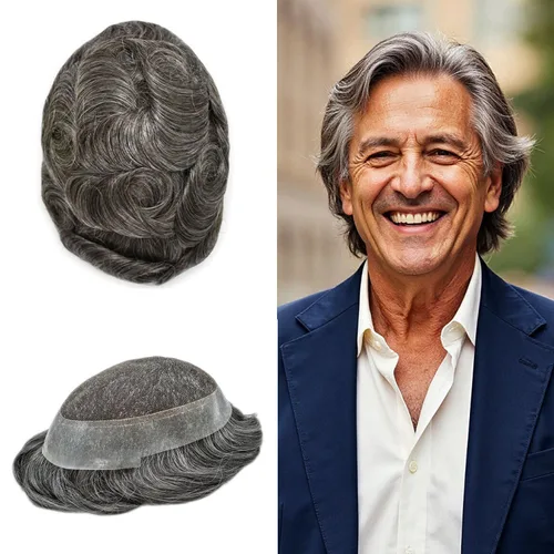 Miniatura 27 de Sistema de reemplazo de cabello de encaje francés para hombre, piezas de cabello de aspecto natural, color negro, marrón, rubio, gris, protesis