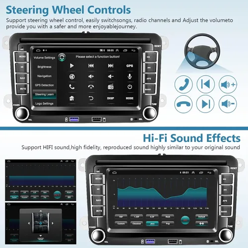Miniatura 5 de 2G+64G Android para VW Jetta Seat Passat Tiguan CC Golf Skoda doble Din estéreo del coche con Carplay inalámbrico/Android Auto 7 pulgadas HD
