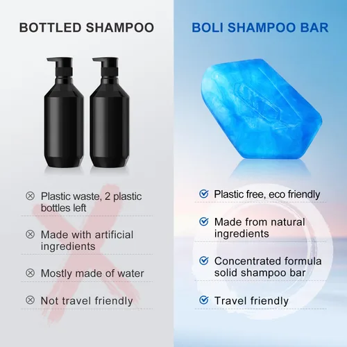 Miniatura 3 de BOLI Barra de champú de aceite de ricino, barra de jabón hidratante e hidratante para el cuidado del cabello para mujeres y hombres, champú sólido
