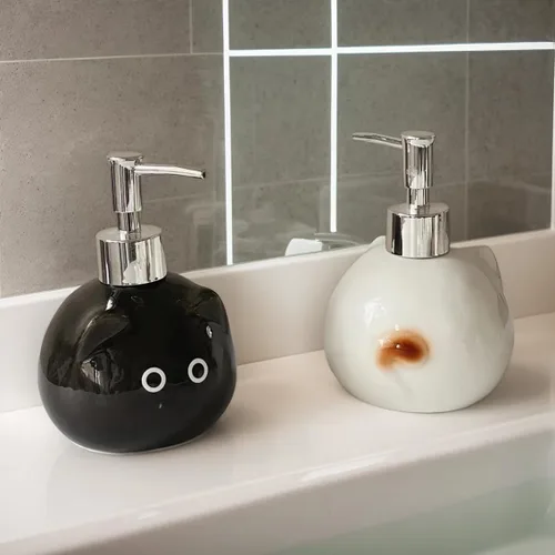 Miniatura 8 de Dispensador de jabón de cerámica para gatos con bomba de acero inoxidable, perfecto para jabón de platos, jabón líquido, dispensador de jabón