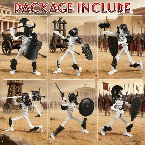 Miniatura 6 de Juego de 6 Figuras de Acción T13, Esqueleto de Juguete de Acción Mini Esqueletos para Decoraciones de Halloween Maniquí 13, Titán 13, Juguete