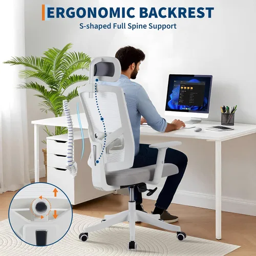 Miniatura 6 de Silla de oficina para personas pesadas, silla de escritorio ergonómica de 350 libras con reposacabezas ajustable, soporte lumbar, brazos abatibles