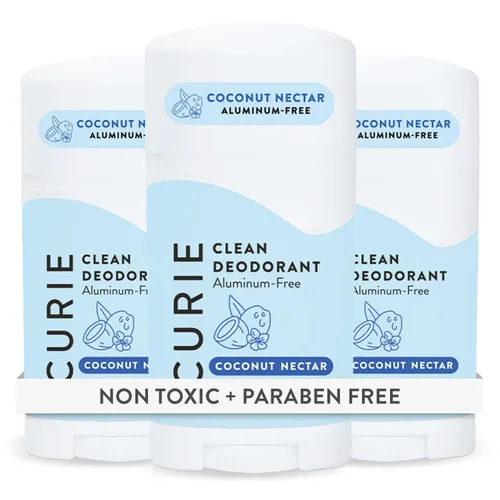 Curie - Desodorante natural para mujeres - Néctar de coco - Sin aluminio, limpio, sostenible, vegano, sin parabenos (paquete de 3)