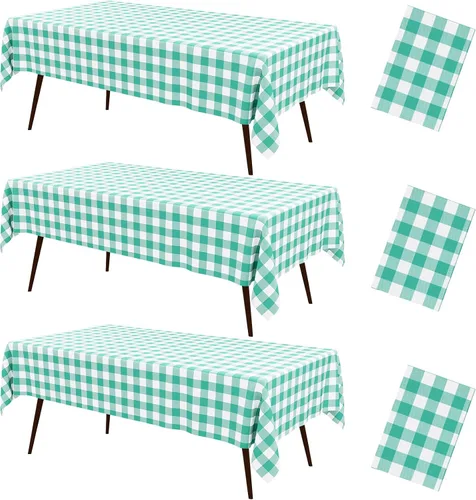Miniatura 28 de misaya 3 paquetes de manteles desechables de búfalo, mantel de plástico impermeable de 54 x 72 pulgadas, manteles rectangulares a cuadros caqui